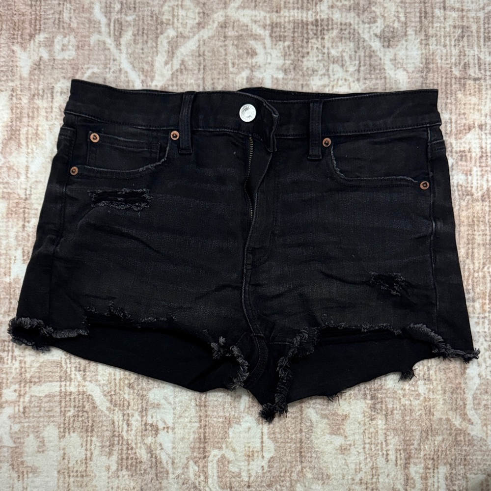 American Eagle Black Distressed Jean Shorts